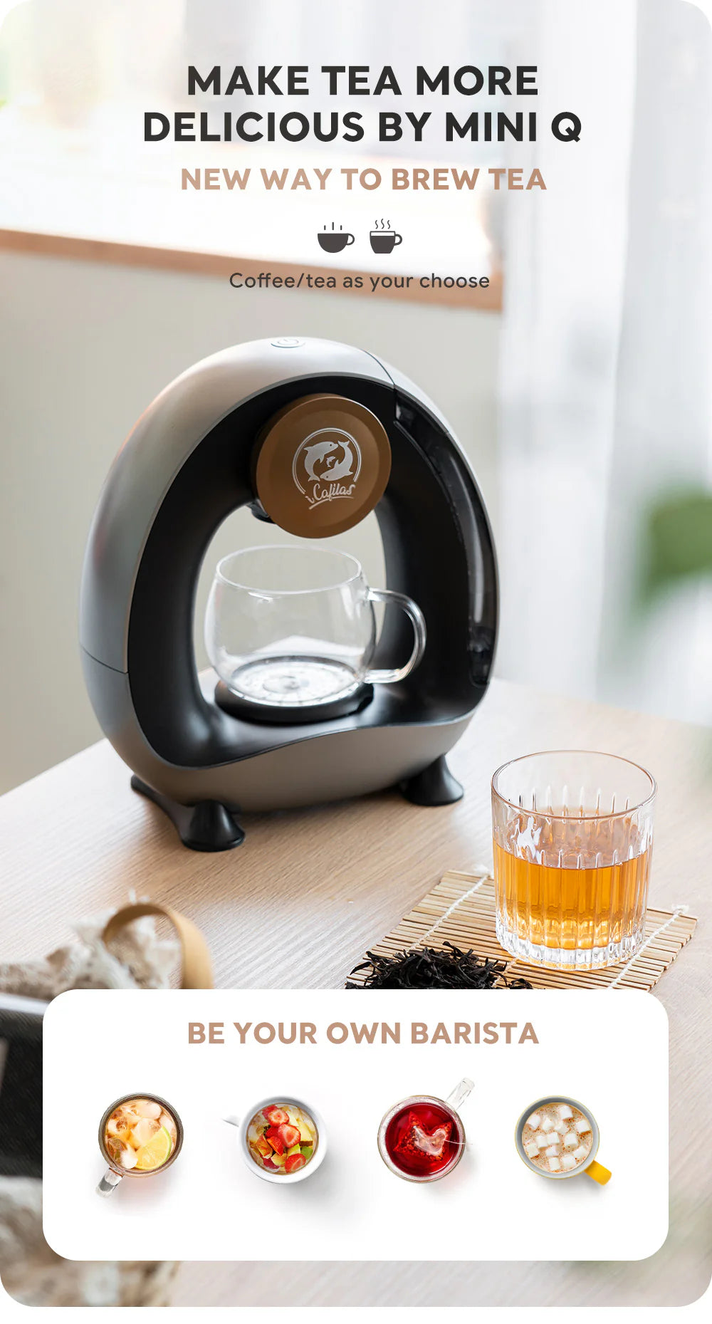 iCafilas MINI Q Coffee Maker Portable Americano Coffee Machine Compatible with Coffee Ground 4-8 Oz Single Serve , K – CUP &Tea Home Office Cafeteria