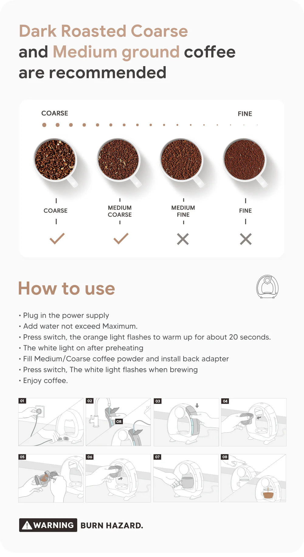 iCafilas MINI Q Coffee Maker Portable Americano Coffee Machine Compatible with Coffee Ground 4-8 Oz Single Serve , K – CUP &Tea Home Office Cafeteria