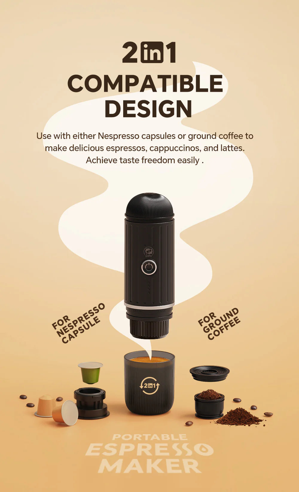ICafilas Heating Portable Espresso Coffee Machine (2 in 1) for Car & Home Camping Coffee Maker Fit Nespresso Capsule Ground Coffee Powder