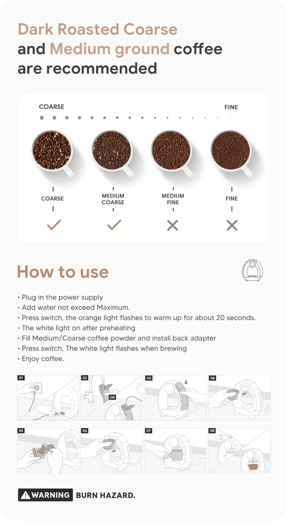 Mini Q American Coffee Machine 2 Coffee Adapter fit for K cup & Coffee Ground 4-8 Oz Single Serve Coffee Maker