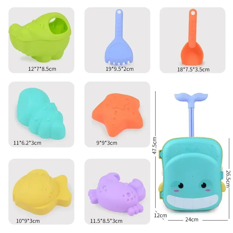 Children Summer Beach Sand Toys Outdoor Sand Shovel Water Play Tools Beachside Trolley Suitcase Sand Moulds Sand Rake Kids Gifts