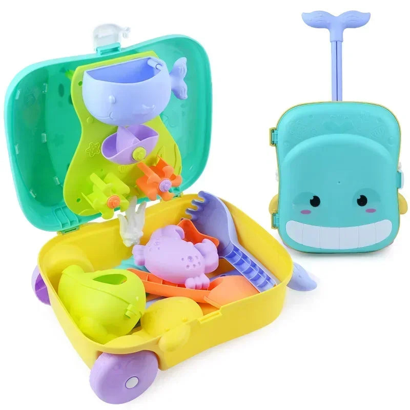 Children Summer Beach Sand Toys Outdoor Sand Shovel Water Play Tools Beachside Trolley Suitcase Sand Moulds Sand Rake Kids Gifts