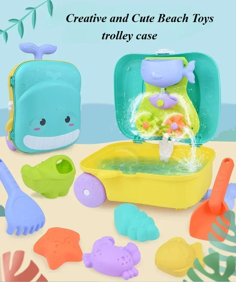 Children Summer Beach Sand Toys Outdoor Sand Shovel Water Play Tools Beachside Trolley Suitcase Sand Moulds Sand Rake Kids Gifts