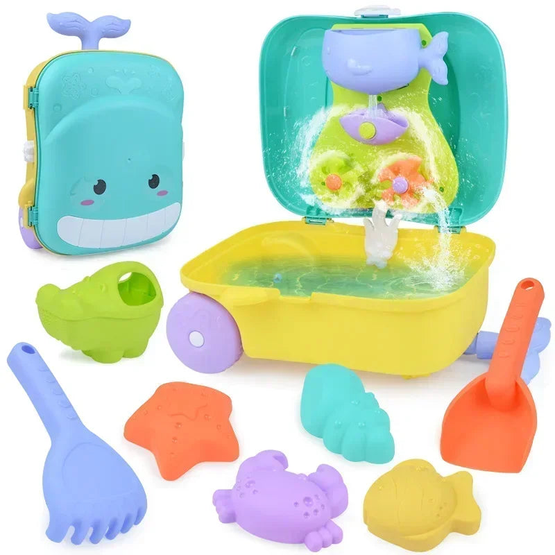 Children Summer Beach Sand Toys Outdoor Sand Shovel Water Play Tools Beachside Trolley Suitcase Sand Moulds Sand Rake Kids Gifts